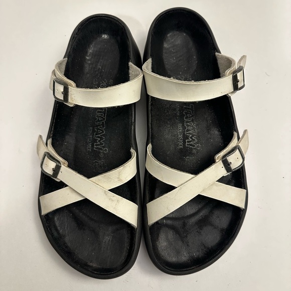 Birkenstock Shoes - Birkenstock Tatami White Leather Sandals Straps Slides US 9